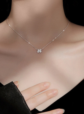 银色四叶草项链女幸运叶子吊坠