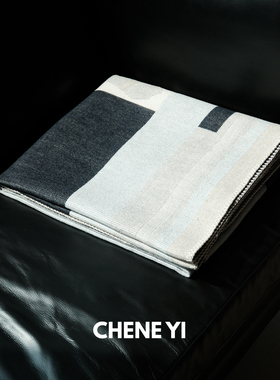 CHENE YI 经典复古风羊毛混纺双面织马术格纹提花盖毯