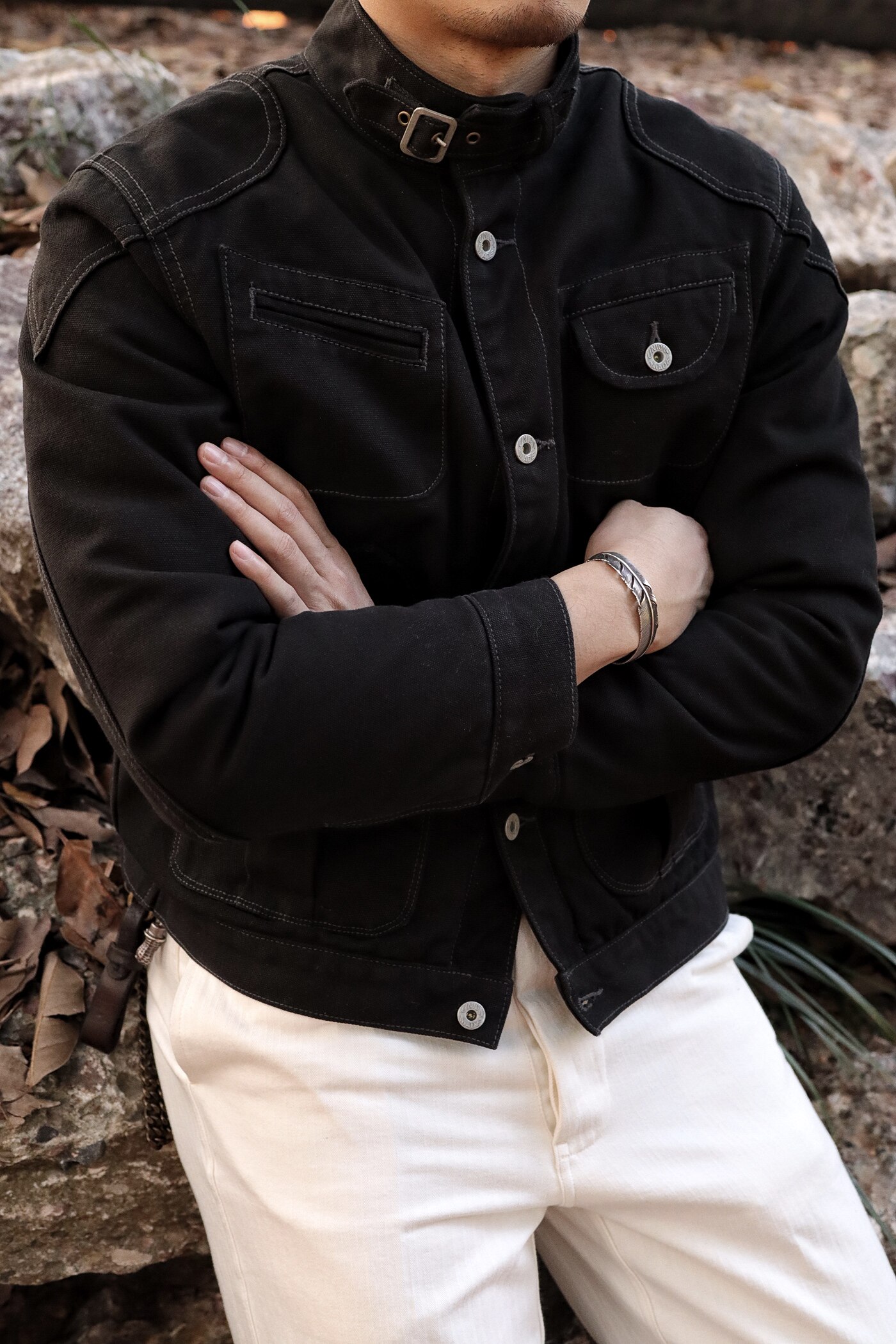 柴米黑色机车夹克男士棉服工装帆布立领外套阿美卡机美式复古秋冬,淘宝优惠券,粉丝福利购,淘宝优惠卷