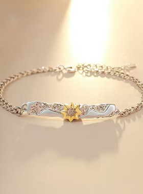 日月同辉情侣手链一对纯银饰品纪念生日礼物送女友男异地恋信物