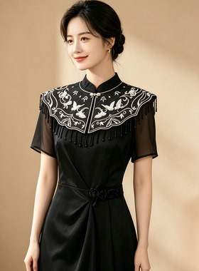 中国风蝴蝶绣花水钻流苏旗袍假领