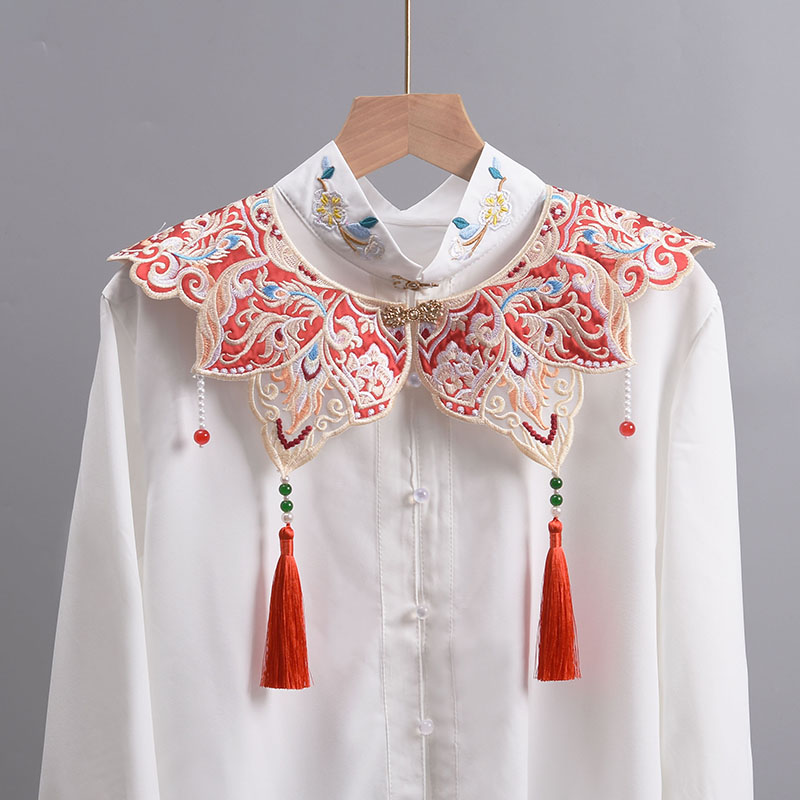 哪吒表演云肩流苏吊坠复古国风荷叶领圈汉服女百搭装饰假衣领披肩 - 图1