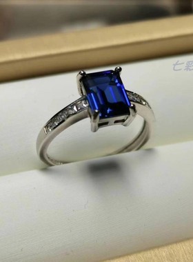 合成皇家蓝宝石活口戒指 925银配锆石镶嵌 宝石无瑕超亮 特价清仓