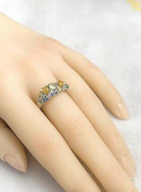 925银镀18K白金A货翡翠戒指 配彩色宝石 款式漂亮 翡翠种好