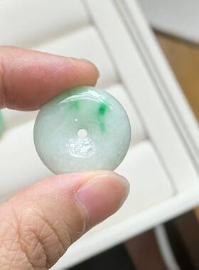 天然A货翡翠白底青平安扣B01A-6  颜色漂亮 玉石鉴定师标本