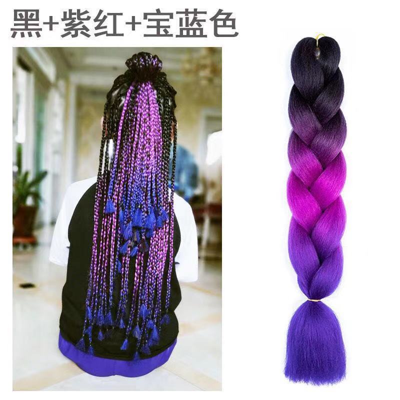 渐变非洲脏辫假发大辫子三色四色雷鬼化纤braids hair extension-图1