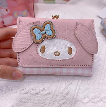 Cartoon library short wallet pu leather one-piece casual lock bag Japanese folding coin purse bag gift for girls