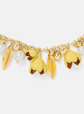 代购kate spade女士项链精致时尚优雅亮眼金色黄色花朵珍珠点缀