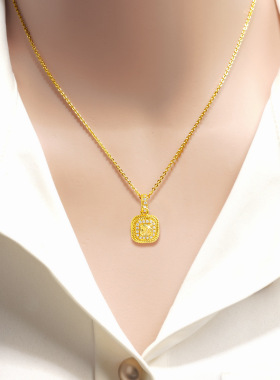 小方糖项链黄锆石方包戒指女款甜美可爱百搭轻奢设计感仿真首饰品