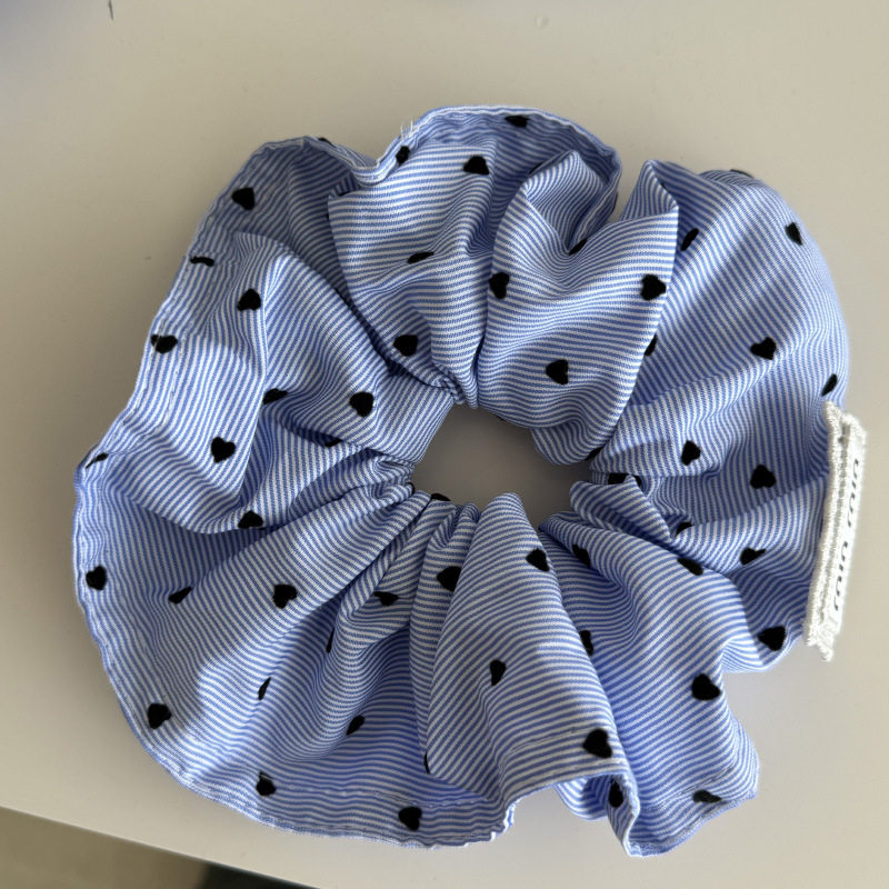 韩系蓝色条纹爱心双层褶皱大肠发圈女丸子头发绳皮筋马尾头绳发饰,淘宝优惠券,粉丝福利购,淘宝优惠卷