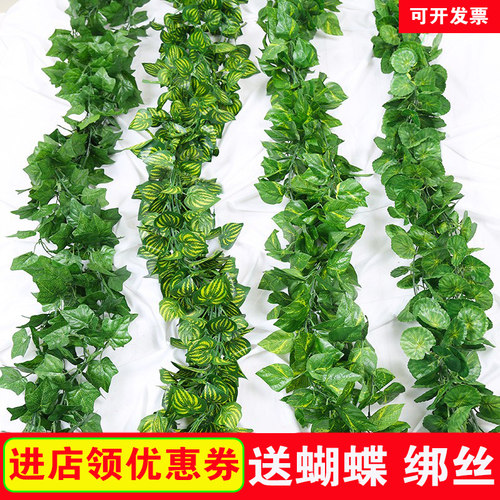 仿真藤条葡萄叶装饰假花藤蔓管道缠绕花藤绿植物吊顶树叶塑料绿叶 - 图1
