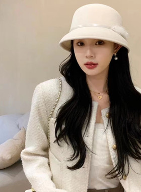 法式赫本风灯罩版型羊毛礼帽女冬