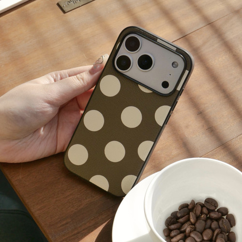 里面LM｜波点手机壳红白圆波普安迪适用iphone17proMax华为Pura 80三星定制手工质感色个性真皮小众不撞壳 - 图2