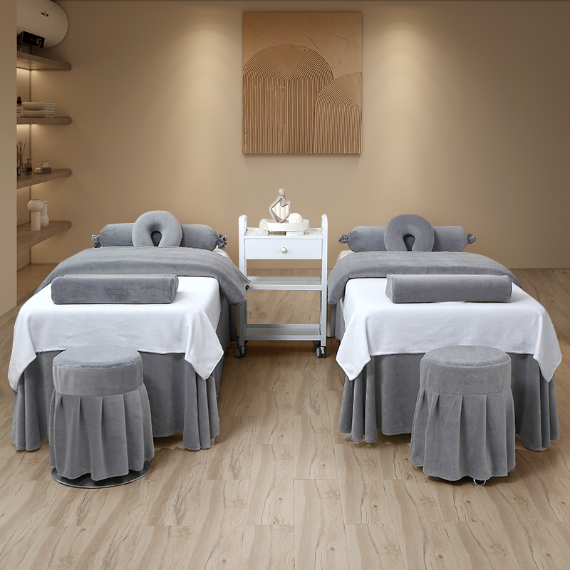 网红美容床罩四件套高档轻奢牛奶绒美容院按摩床单件四季通用头疗 - 图1