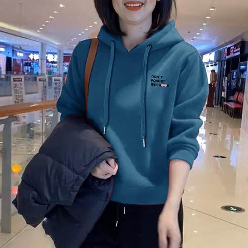 连帽时尚卫衣女士2025简约通勤休闲新款宽松百搭加绒加厚上衣外套 - 图3