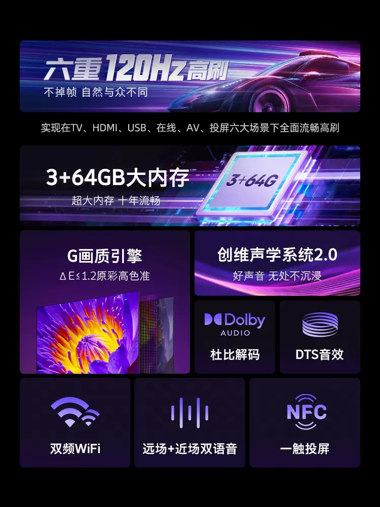 创维65A28D 65英寸120Hz无损高刷 4K全面屏液晶电视机智能平板 75 - 图0