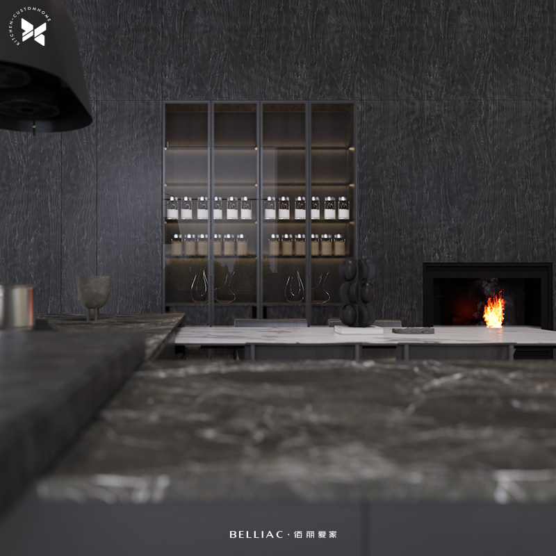 佰丽爱家现代简约橱柜灰色大理石台面岛台厨房设计定制金,淘宝优惠券,粉丝福利购,淘宝优惠卷