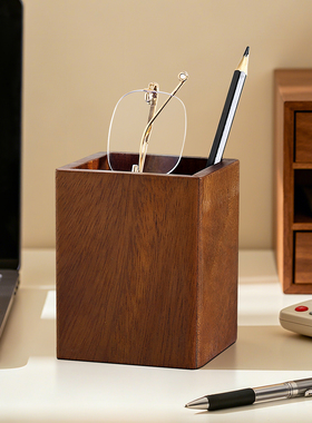 新中式大容量实木笔筒桌面收纳盒