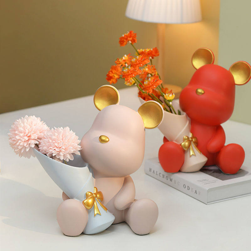 网红ins暴力熊花瓶插花仿真花假花客厅电视酒柜装饰品摆件高级感,淘宝优惠券,粉丝福利购,淘宝优惠卷