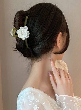 温柔法式山茶花抓夹女夏季大号发夹小清新甜美磨砂后脑勺鲨鱼夹子