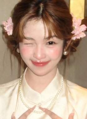 新中式古风手作酒红仿真花朵新娘盘发头饰晨袍发簪旗袍头花女发饰