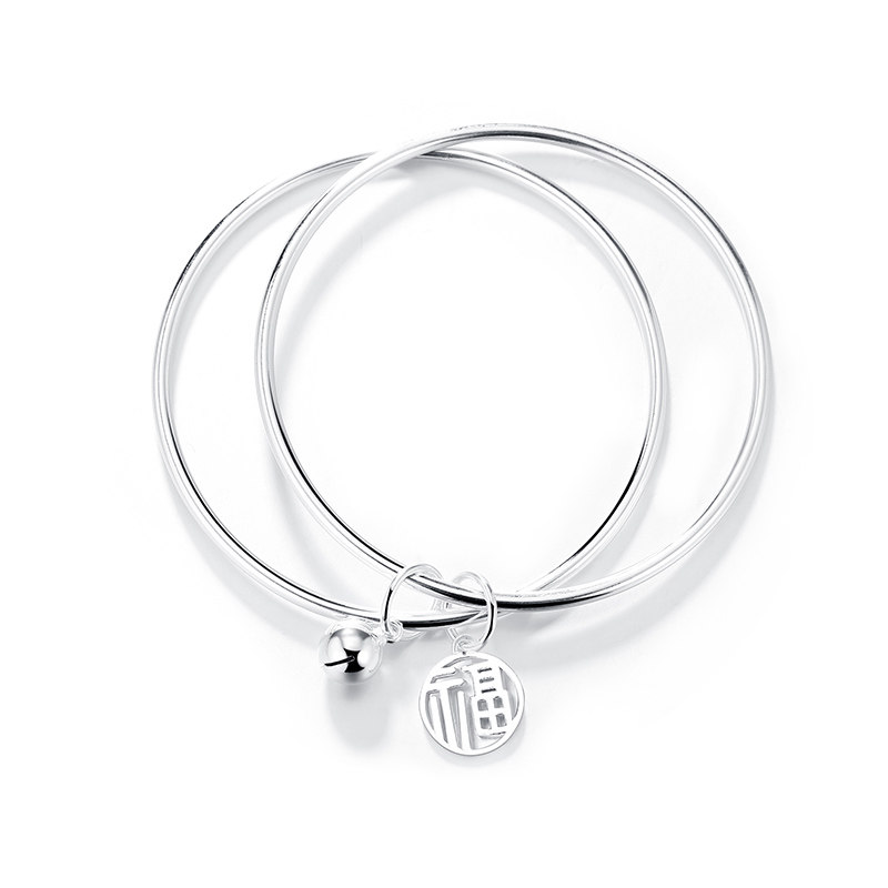 999纯银手镯女年轻款实心银饰手环 johnsongem手镯