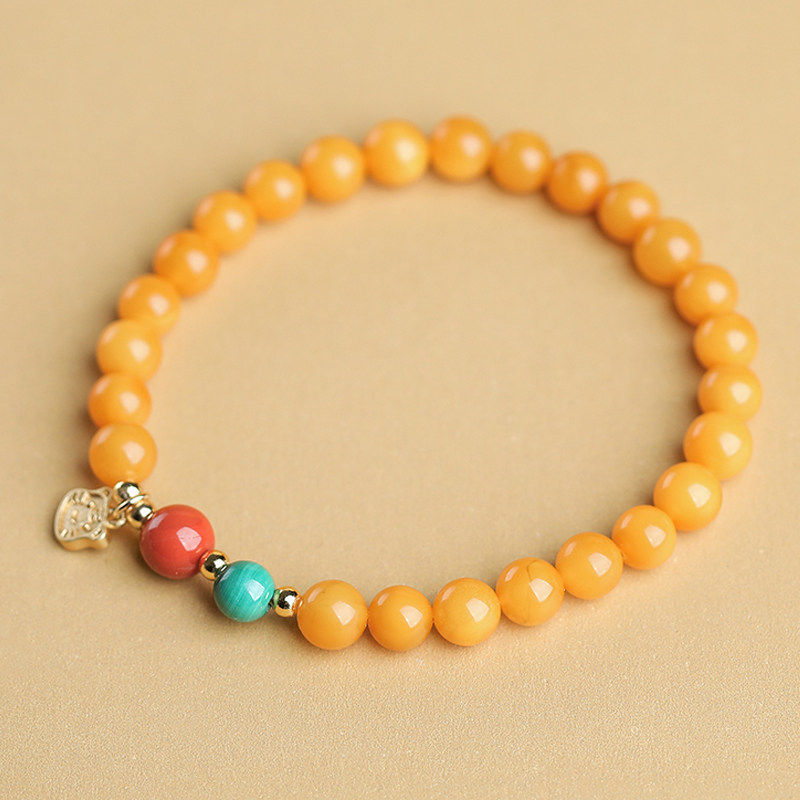 天然蜜蜡手串女款老蜜鸡油黄手链 慕梵珠宝手链