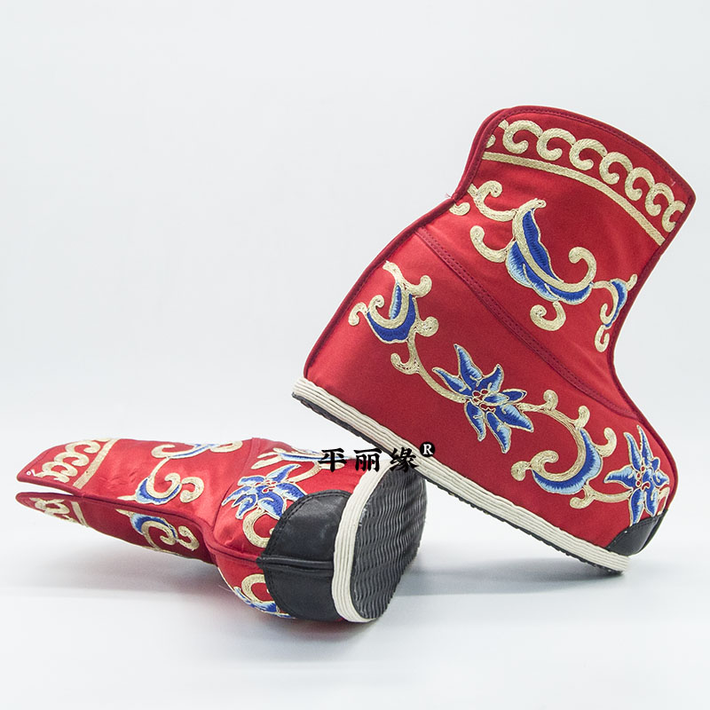 戏曲武生快靴越剧京剧薄底靴绣花彩快花旦武旦彩快跑靴打鞋 - 图2