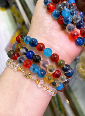 天然彩色糖心玛瑙手链夹心糖果色