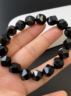 天然黑玛瑙情侣切面转运手链