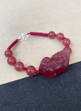 天然草莓晶貔貅手链女款简约百搭