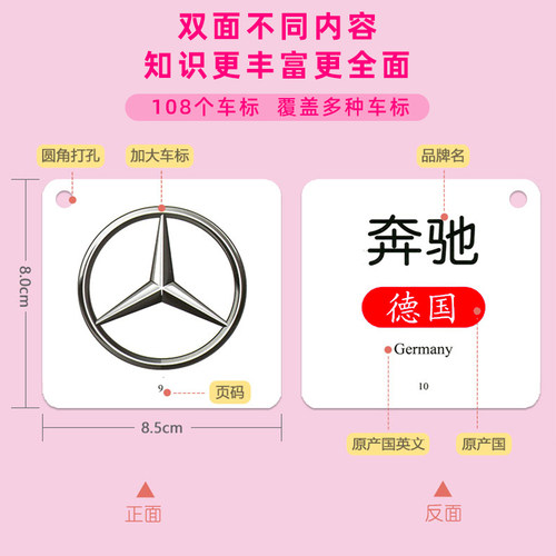 儿童车标卡早教启蒙汽车标志卡片大全趣味益智玩具幼儿宝宝学习卡 - 图2