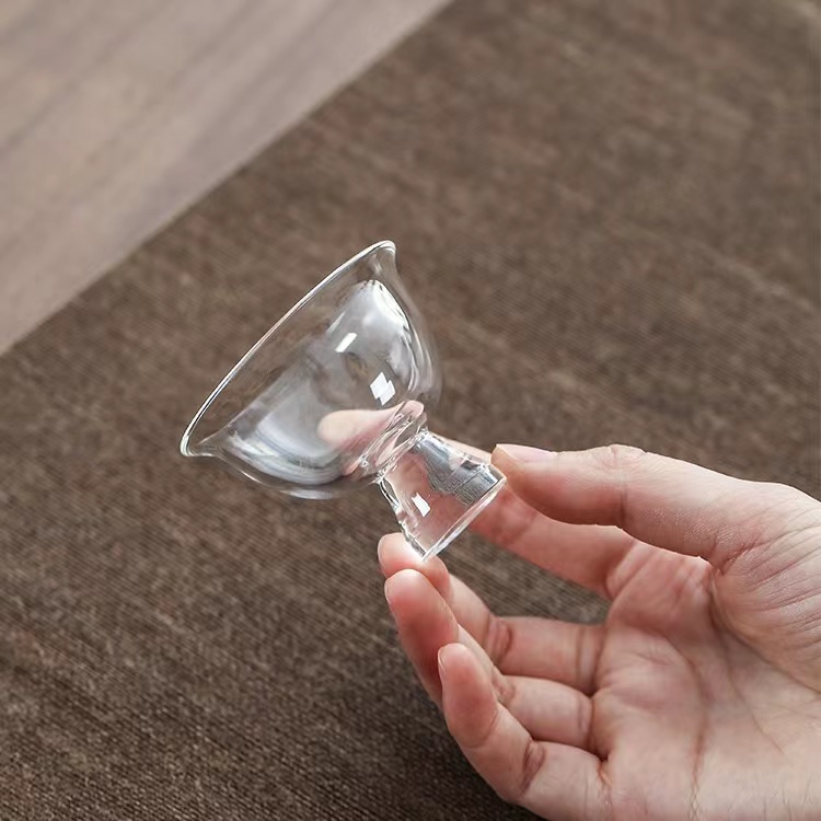 日式斗笠杯功夫茶具杯垫套装透明品茗杯客人玻璃喝茶专用小杯子-图1