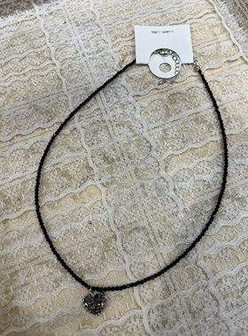 韩国进口925纯银爱心项链女黑色切面串珠小众锁骨链甜酷百搭精致