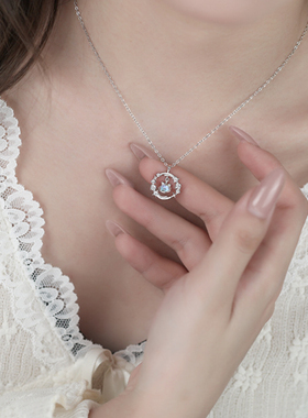 猫蛰S925纯银幻彩猫星球项链