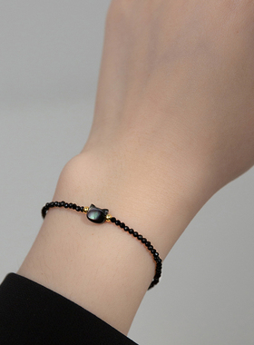 猫蛰女生纯银黑水晶小众新款手链