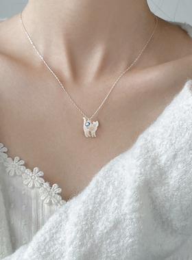 猫蛰S925纯银贝壳猫爱心锆石项链