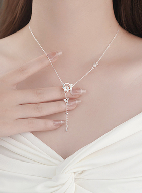 猫蛰S999足银蝴蝶圆环流苏项链