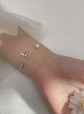 小众猫蛰s925蜜蜂花朵少女心手链