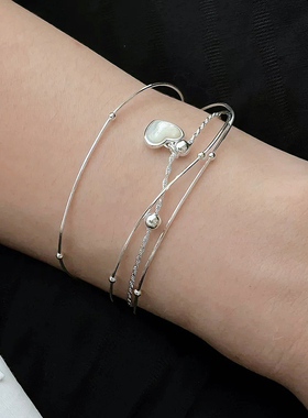 猫蛰S925纯银银珠三层蛇骨手链