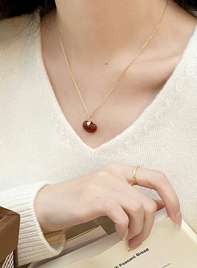 猫蛰S925银如意相思豆红玛瑙项链