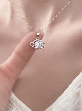 猫蛰S925纯银星星圆钻星球项链