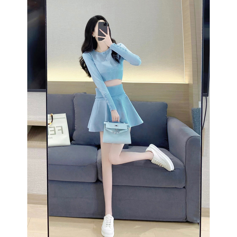 针织套装女两件套2024春秋新款气质纯欲甜美修身显瘦学院风a字裙,淘宝优惠券,粉丝福利购,淘宝优惠卷