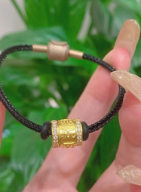 保色沙金六字真言项链吊坠古法镀金箴言挂坠配件仿黄金路路通饰品