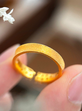 轻奢沙金中古风vintage彩宝开口拉丝戒指 法式复古花朵叠戴指环女