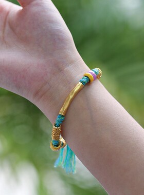 沙金仿黄金色锤纹弯管diy手串配件古法编织绳藏式盘缠手链饰品