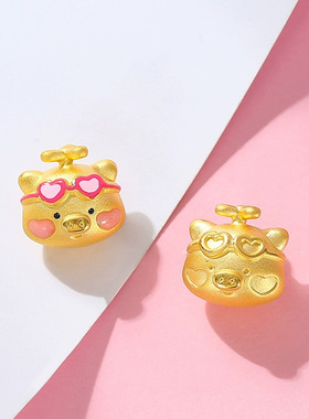 古法沙金lulu猪转运珠噗噗吐司猪手链串珠飞天猪仿黄金猪通孔