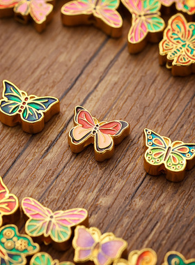 金臻沙金蝴蝶系列通孔蝶恋花手链串珠珐琅彩烧蓝福蝶diy配件女