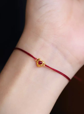 保色古法沙金手工黄金色镶钻爱心diy配件百搭隔珠手链散珠饰品女