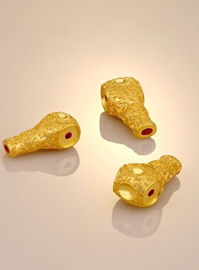 沙金手链唐草纹三通佛头珠真空电镀手工文玩手串佛珠菩提籽配饰